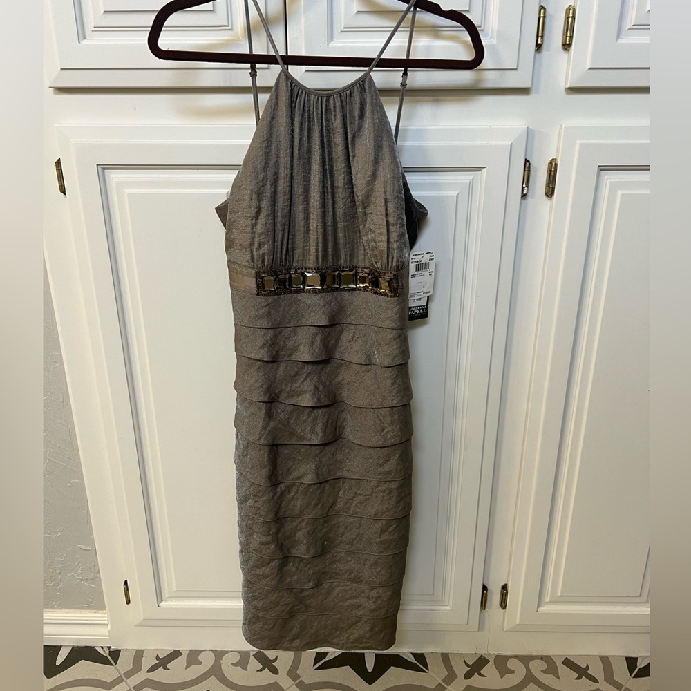 NWT Adrianna Papell gold dress with bedding detail size 12